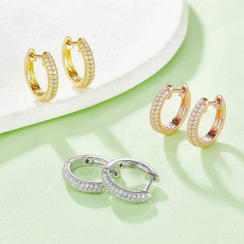 三排对半耳环S925银Moissanite厘石D级0.37ct